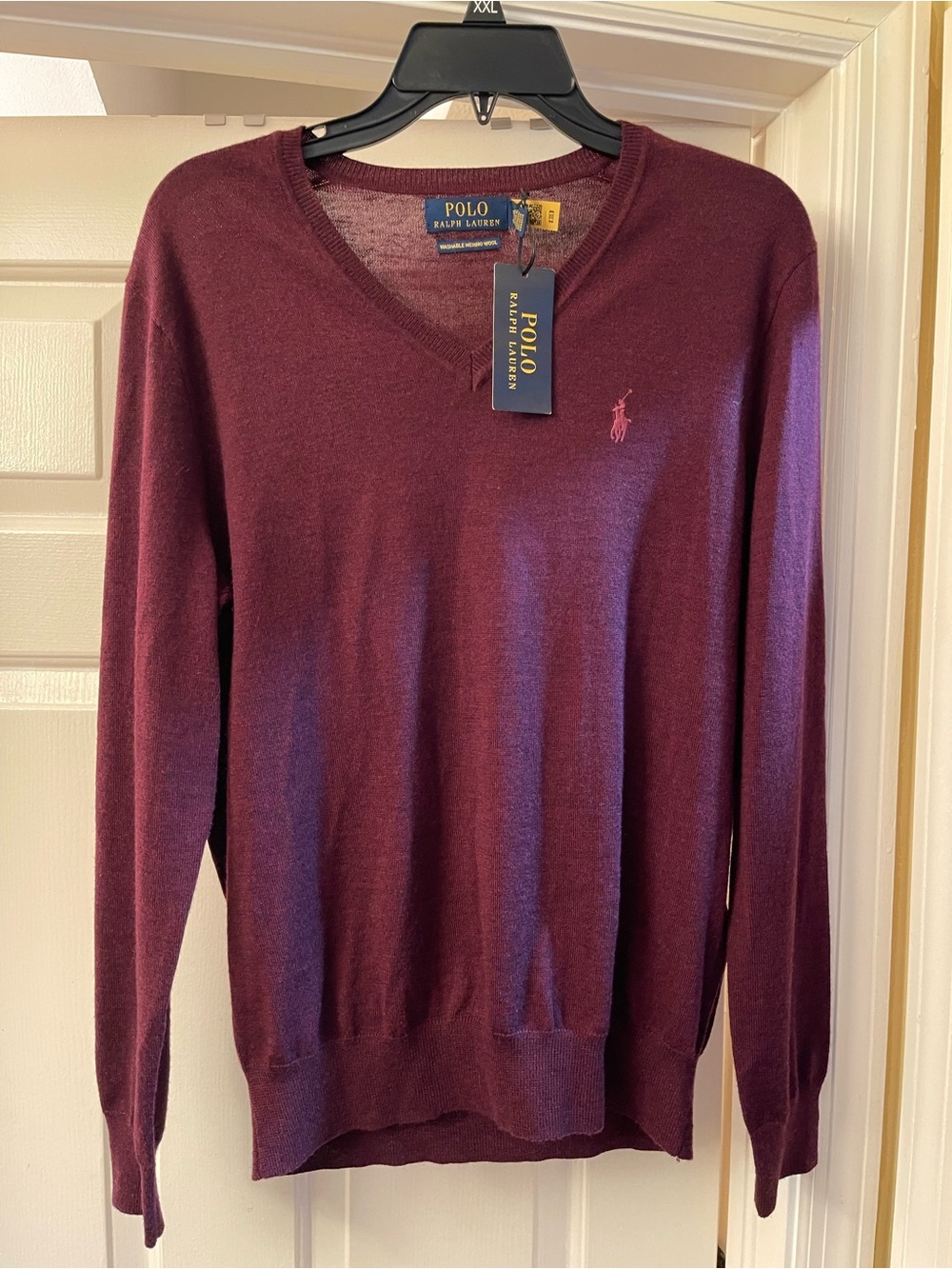 Polo Ralph Lauren Men’s V-Neck Sweater in Burgundy - Size Small